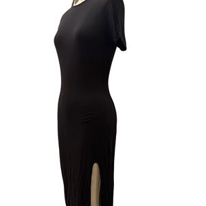 Cotton Stretch Black Long Dress With Slit